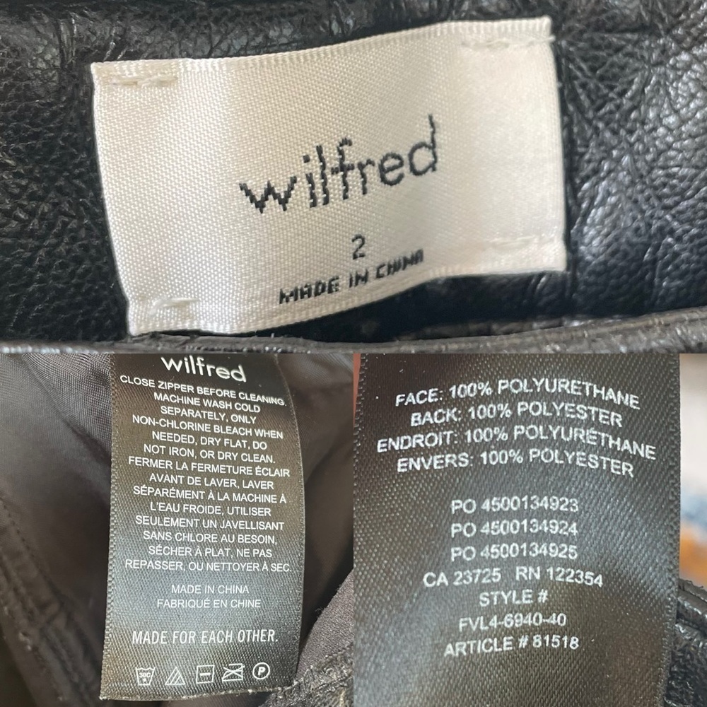 ARITZIA Wilfred Melina High Waisted Faux Leather Straight Leg Pant Black 2 - Picture 4 of 4